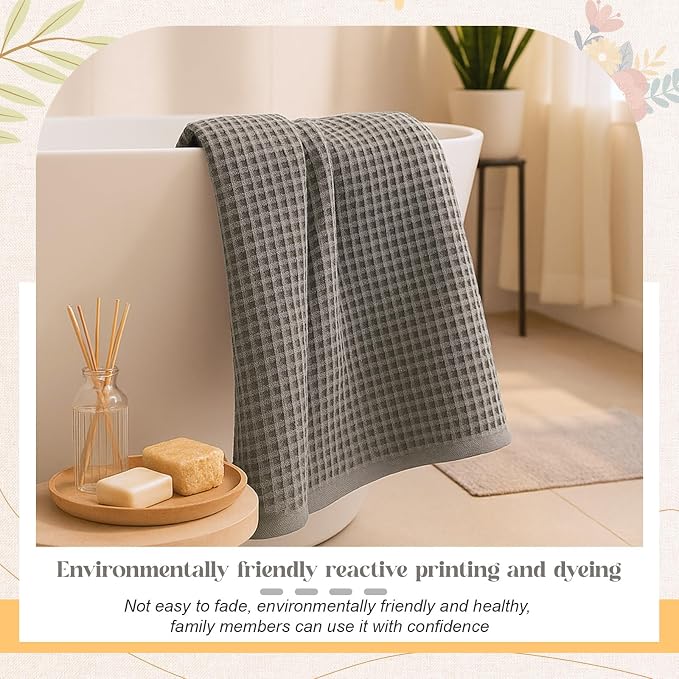 SmoothNovelty 4 Pack 100% Cotton Waffle Bath Towels 28 x 55 Inch Oversize Waffle Weave Towel Quick Dry Absorbent Soft Lightweight Blanket for Bathroom Shower Spa Yoga Beach Pool Travel, Gray