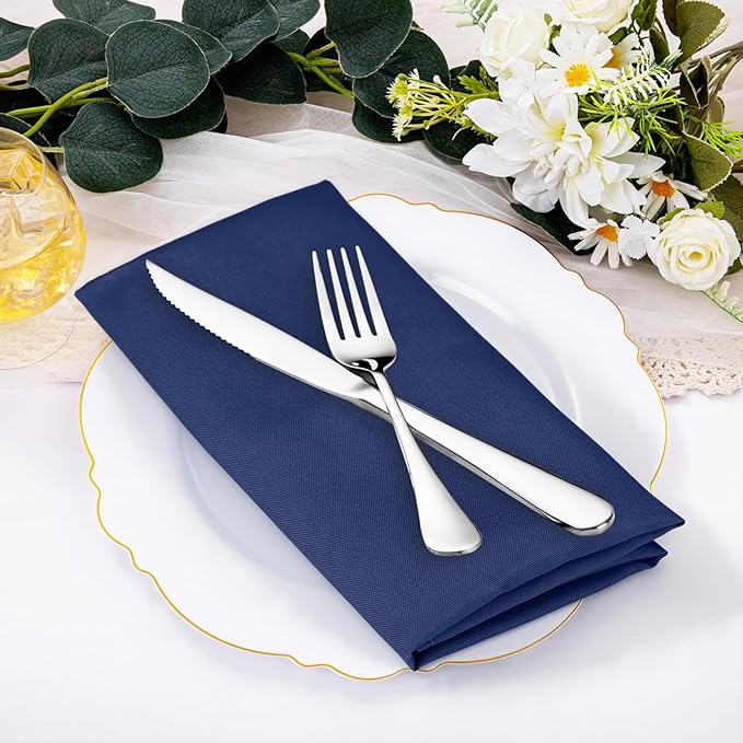 SuperO Set of 120 Cloth Napkins 17 x 17 Inch, Polyester Solid Washable Dinner Napkins with Hemmed Edges,Great for Restaurant, Wedding and Party(Navy Blue)