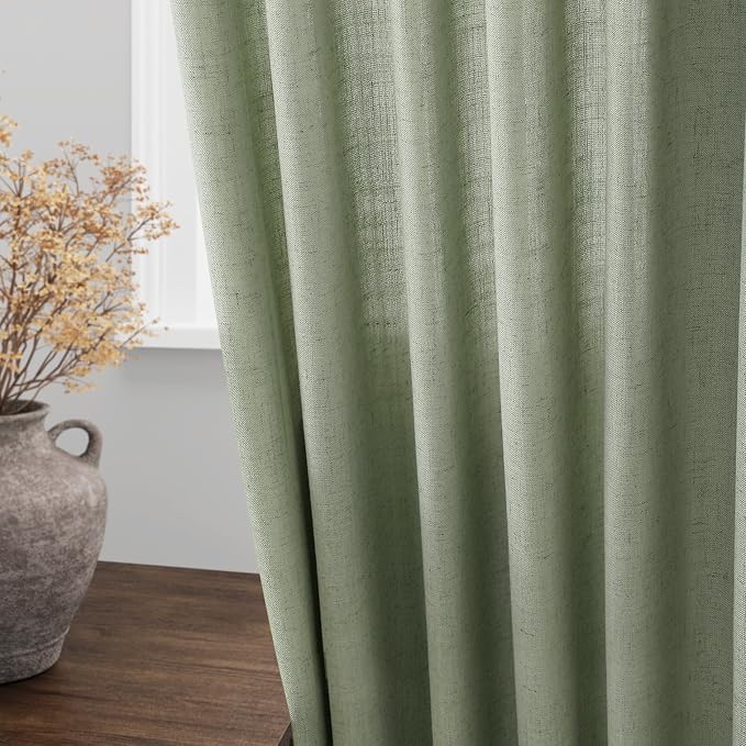 Nanspring Light Sage Linen Curtains 100 Inches Long for Living Room 2 Panels Set Extra Long Back Tab Modern Curtain Semi Sheer Light Filtering Drapes Floor to Ceiling for Large Windows 52x100