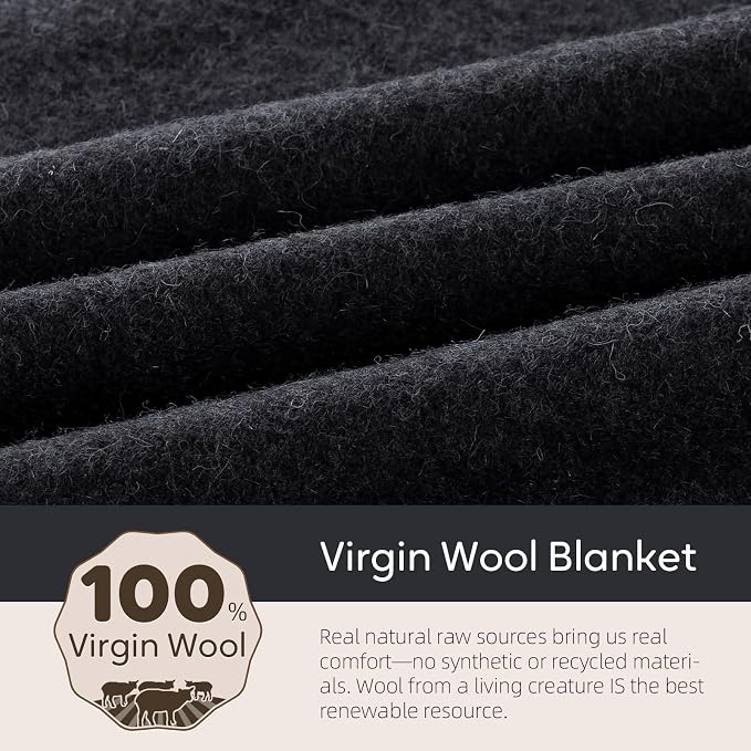 Molithe 100% Wool Blanket, 62" x 86" | Warm, Thick, Washable, Military Wool Blanket, Great for Camping, Outdoors, Sporting Events, Survival Kits