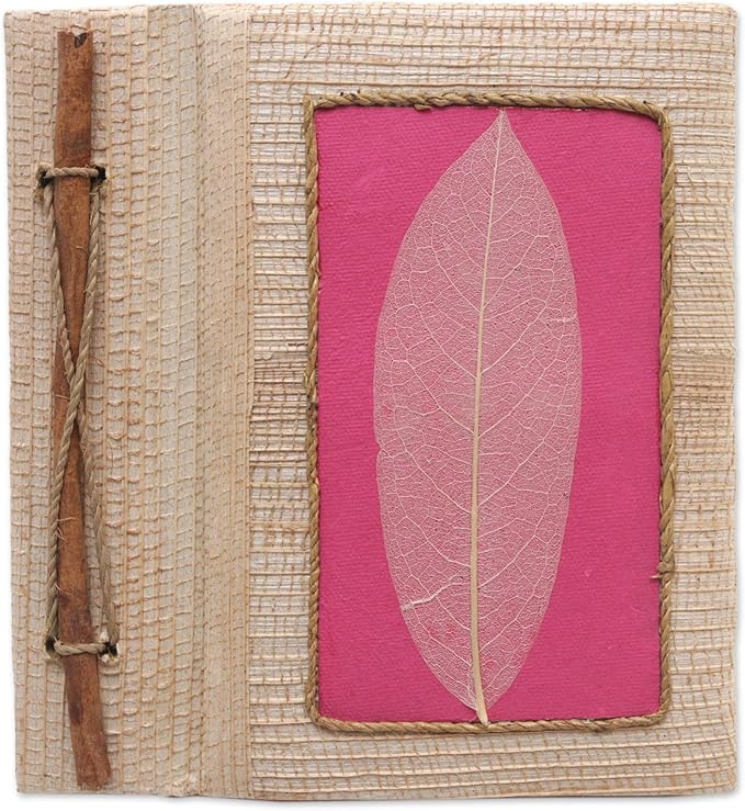 NOVICA Multicolor Pink Natural Fiber Paper Eco-Friendly Journals from Indonesia 'Pink Leaf'