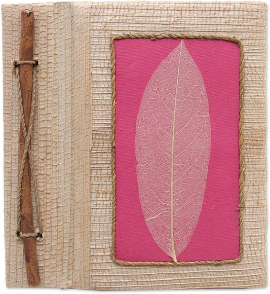 NOVICA Multicolor Pink Natural Fiber Paper Eco-Friendly Journals from Indonesia 'Pink Leaf'