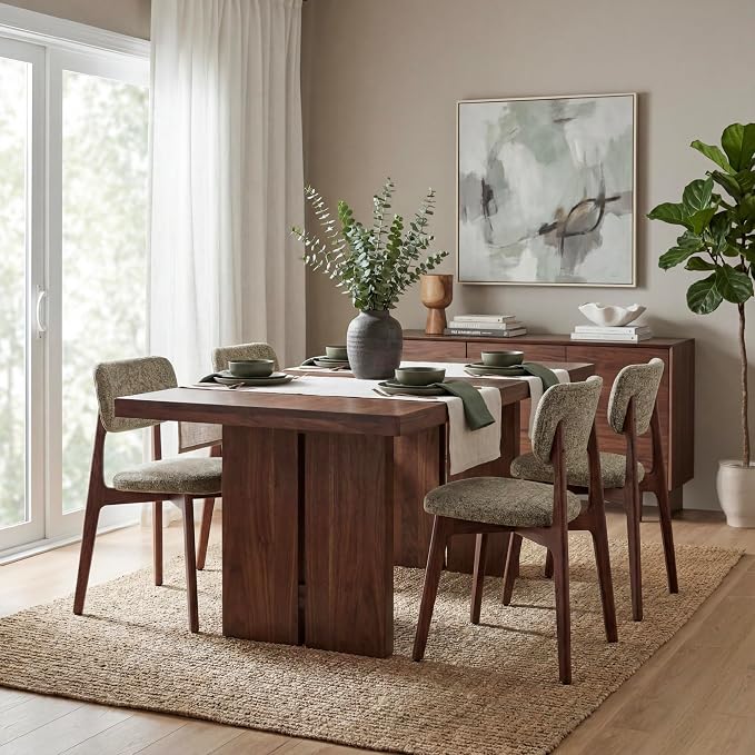 COLAMY Dining Chairs Set of 2, Modern Upholstered Kitchen Room Chairs with Solid Red Oak Wood Legs, 5-Min Easy Assembly Anti-Wobble, High-Weight Fabric Farmhouse Side Chair, 300lbs,Walnut,Brown