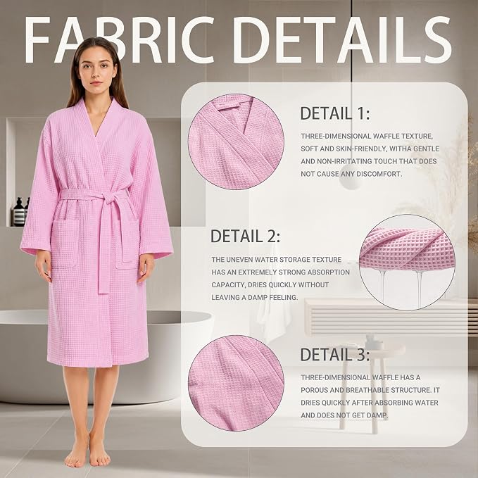Lightweight Waffle Robe - Soft Cotton Bathrobe Spa Bathrobe for Daily Wear Home & Hotel