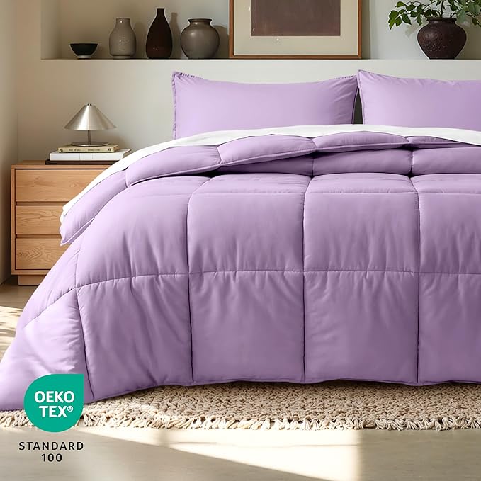 Bare Home Comforter Set - Queen Size - Ultra-Soft - Goose Down Alternative - Premium 1800 Series - All Season Warmth (Queen, Lavender)