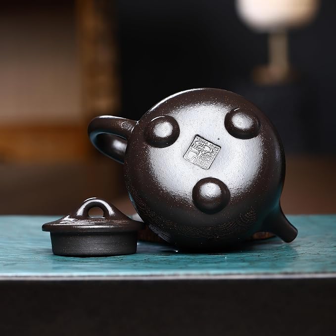 Zisha Teapot, Chinese Yixing Clay Handmade Tea Pot 6.4 Oz, Infuse Brew Kung Fu Loose Leaf Tea Maker (Shipiao,Golden Black Clay)