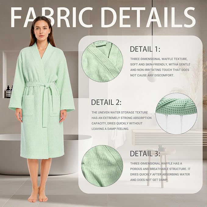 Lightweight Waffle Robe - Soft Cotton Bathrobe Spa Bathrobe for Daily Wear Home & Hotel