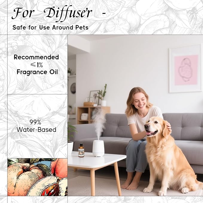 HIQILI Peach Fragrance Oil for Home Diffuser, Body Spray - 1 Fl Oz | DIY Candle, Linen & Room Freshener Spray Making, Long-Lasting Scent Juicy Fruit Scent, Pet Safe, Graduated Dropper Included