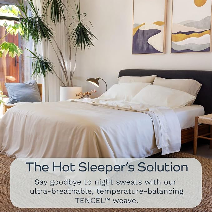 Olive + Crate Tencel Eucalyptus Pillowcases - 100% Tencel Lyocell Cooling Pillow Cases for Hot Sleepers - Hypoallergenic, Moisture-Wicking, Silk Alternative, Vegan - King Size Set of 2 [Ivory]