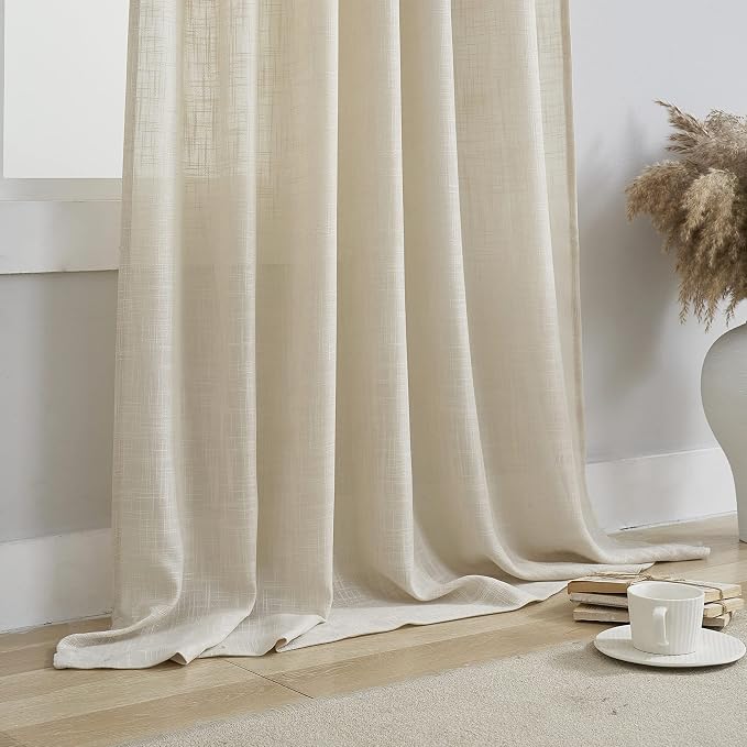 Sheer Curtains - Light Filtering, Machine Washable Tab Top Drapes for Living Room Bedroom (Beige, 52" W x 63" L, Pack of 2)