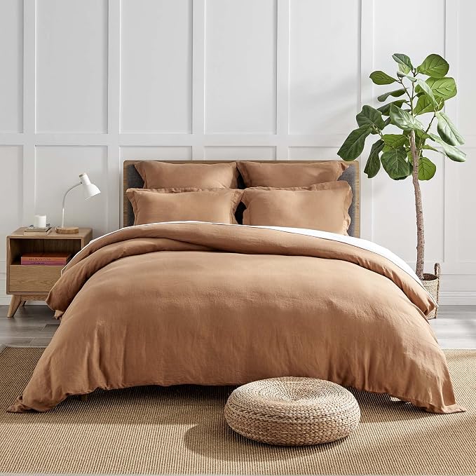 Levtex Home - 100% French Flax Linen - King Duvet Cover - French Flax Washed Linen - Sandstone - Duvet Cover Size (106x94in.)