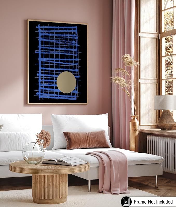 Monem Art Blue Grid Abstract Geometric Print - Modern Minimalist Art Poster - Wall Decor for Living Room, Bedroom or Office - 30x40 Unframed Wall Art by Mareike Bohmer