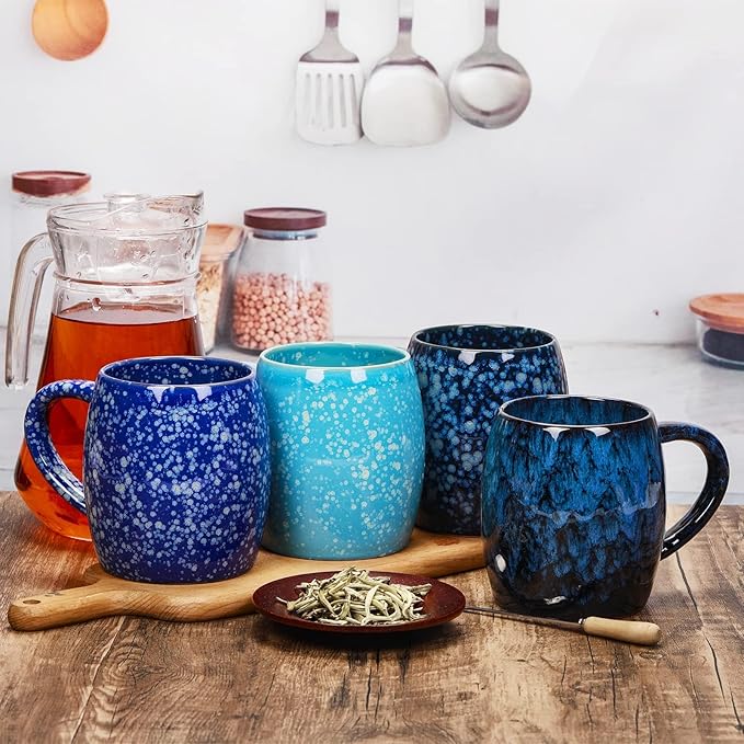 21 Oz Large Ceramic Coffee Mug, 600ml Handmade Pottery Big Tea Cup for Office and Home, Microwave and Dishwasher Safe, Unique Texture Glaze Mugs for Milk Cocoa Hot and Cold Drinking (Deep Blue)