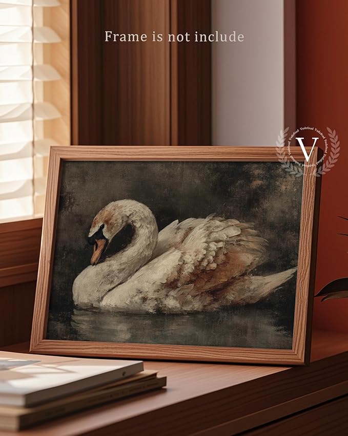 Vintage Swan Wall Art, Minimalist Elegant Swan Canvas Wall Decor, Neutral Animal Artwork Art Prints Room Decor, Cottagecore Classic Bird Art for Bedroom, Living Room, Bathroom, Lake House - 8x10Inch Unframe