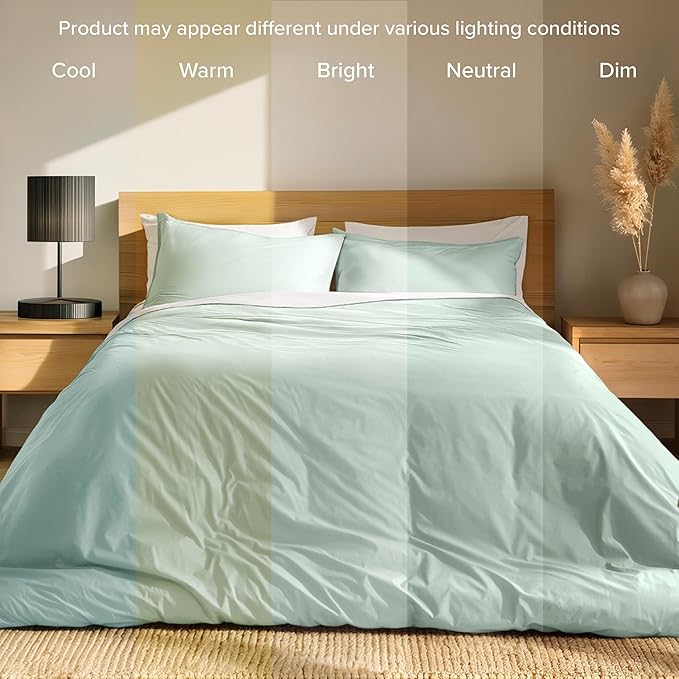 Bare Home 100% Organic Cotton Extra Long Duvet Cover Set - Crisp Percale Weave - Lightweight & Breathable - Cooling Duvet Cover Set (Twin/Twin XL, Willow)
