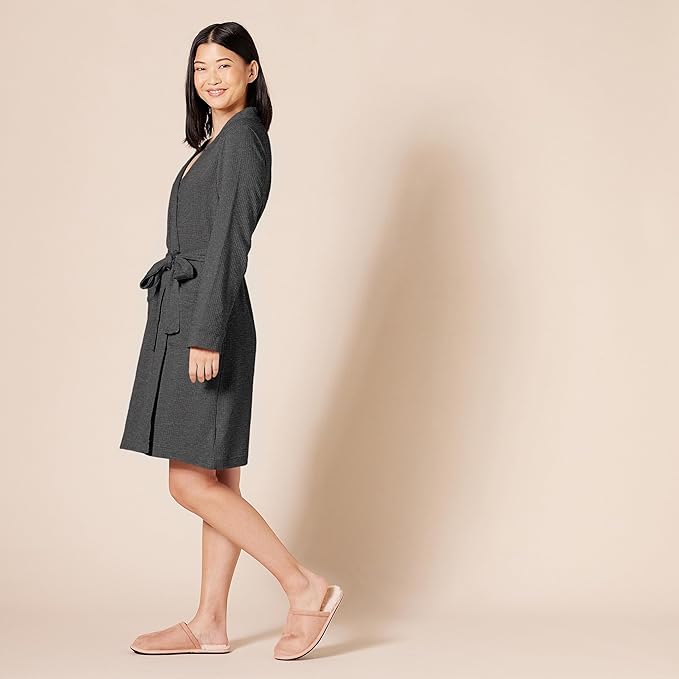 Amazon Essentials Women's Lightweight Cotton Waffle Mid-Length Bathrobe (Available in Plus Size)