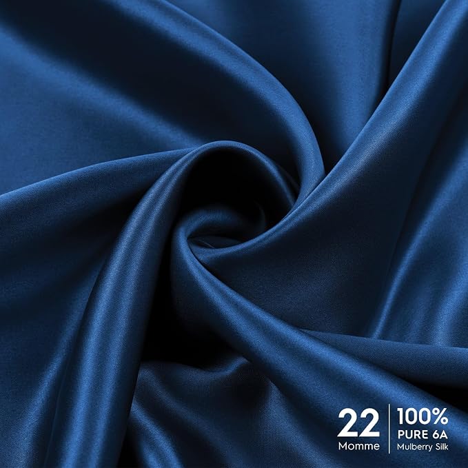 Tafts Pillow Cases - 22mm 100% Pure Mulberry 6A Silk Pillowcase for Hair & Skin with Zipper Closure, Cooling, Natural, Organic, Double Sided Silk Pillow Case (Navy Blue, Queen 20x30 1pc)