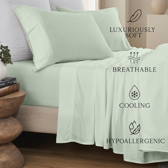 KARISSA MAE Pure Viscose from Bamboo Standard Size Pillowcase Set | 100% FSC Certified | Luxuriously Soft | Cooling | [Sea Glass]