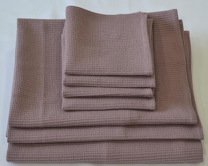 Waffle Bath Towel Set,100% Organic Cotton GOTS Certified (Mauve) Super ABSORBANT & Quick Dry, NO SOFTENERS, Environment Friendly, 1xBATH58x30.5, 2xHAND29x20, 4xFACE12x12INCH