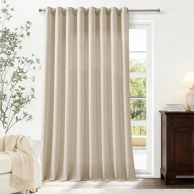 Linen Curtains Extra Wide 100 Inch Warm Beige Room Divider Semi Sheer 96 Inch Length Patio Sliding Door Curtains Large Window Curtains Grommet Privacy Farmhouse Curtains for Bedroom 1 Panel