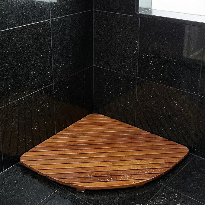 Bare Decor Dania Corner Shower Spa Mat, 24 by 24-Inch, Solid Teak Wood and Oiled Finish