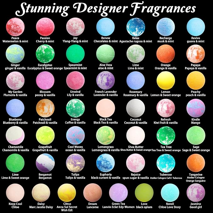 Best Best Bath Bomb Gift Set for Women - 50 Individually Wrapped Bath Bomb Bulk -Organic Moisturizing Bath Balls for Women Men & Kids. Party Favors for Adults & Teens. Sulfate Free Bathbombs!