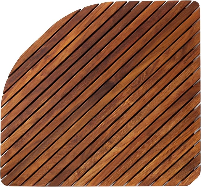 Nordic Style Teak Shower, Bath and Spa Mat | Indoor + Outdoor Use | Non-Slip Wood Platform | Spa, Sauna, Pool, Hot Tub | Luxury Decor (Oiled Finish, 30" X 30" (Rounded Edge Corner))