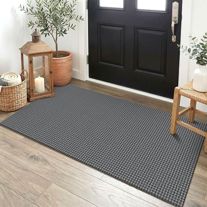 EARTHALL Woven Runner Rug 2x4 Ft Washable Runners for Hallways Cotton Non Slip Eentryway Runner Braided Indoor Floor Carpet for Kitchen, Hallway, Kitchen, Doormat, Dark Gray