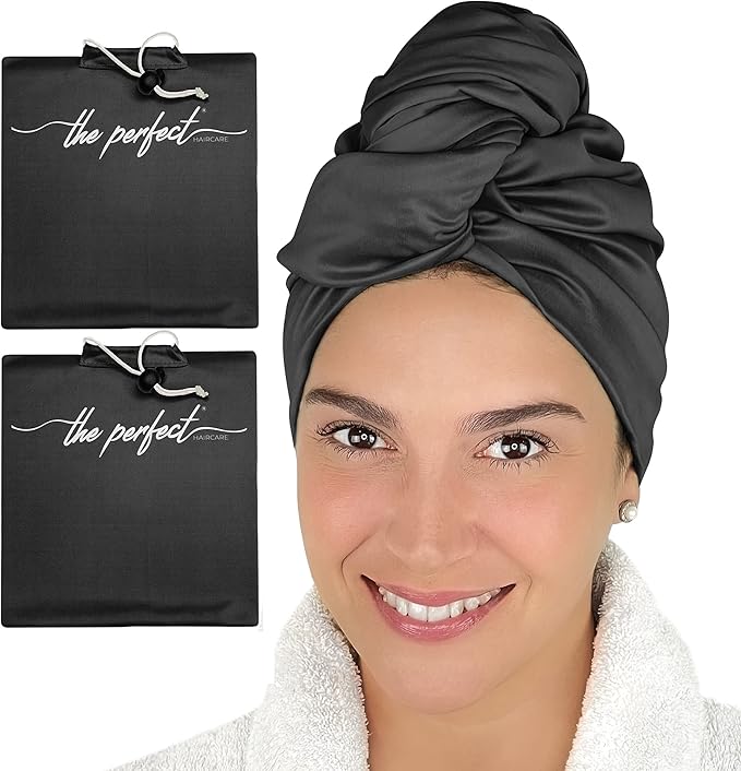 Microfiber Hair Towel Wrap for Women – Large Fast Drying Hair Towel with Patented Clip – Anti-Frizz, Super Absorbent, Silky Smooth Microfiber – Plopping Hair Wrap for Curly & Wavy Hair – 2 Pack