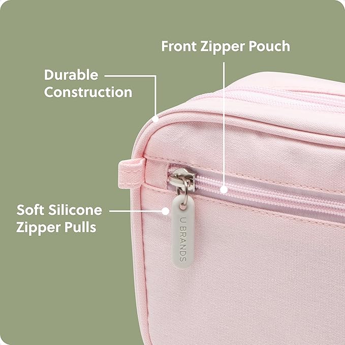 U Brands Canvas Tech Organizer Pouch 9 Compartments, 7.8 x 5 Inch Cable Organizer Bag for Travel, Cord Organizer for Cables, Earbuds, Flash Drives and Accessories – Petal