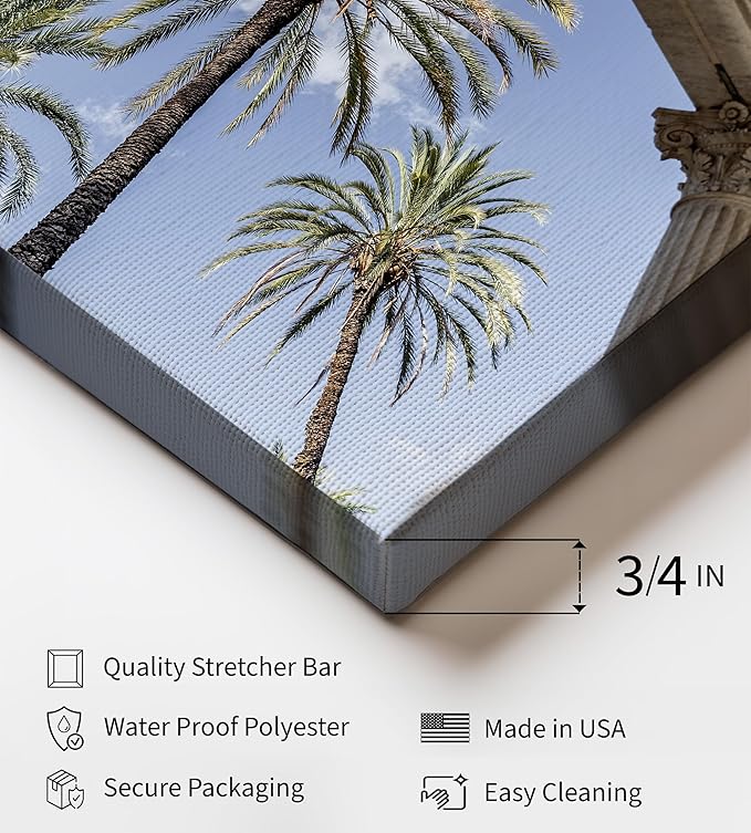 Monem Art Palermo Palm Trees Sicily Print - Tropical European Architecture Poster - Wall Decor for Living Room, Bedroom or Office - 12x16 STRETCHED CANVAS Wall Art by Mareike Bohmer