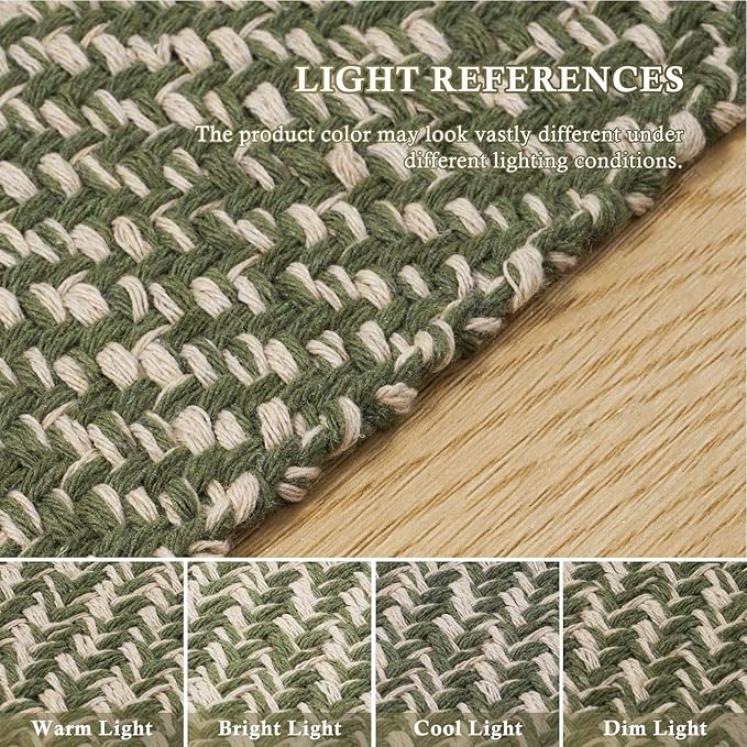 Collive 2' x 3' Small Entryway Rug, Washable Hand-Woven Kitchen Rug with Tassels, Natural/Green Farmhouse Low Profile Throw Carpet Reversible Front Door Mats for Bedroom Bathroom Home Décor