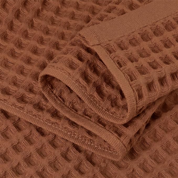 Jacquotha Waffle Bath Towels Set of 2 (Rust) - Low Lint, Lightweight & Quick Dry Cotton Towels, Fall Bathroom Decor, Large 31” x 62”