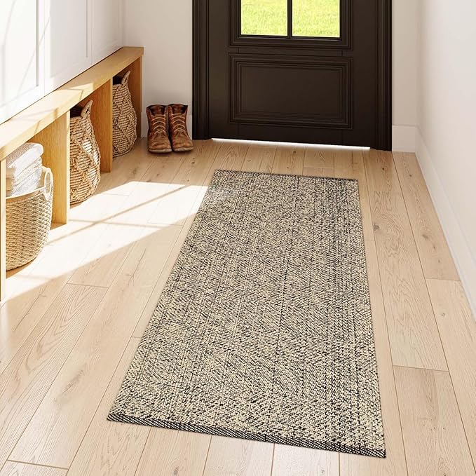 LEEVAN Washable Runner Rug 2'x5', Natural Hallway Runner Rug, Hand-Woven Reversible Entryway Rugs, Modern Bedroom Rugs, Farmhouse Bathroom Mat, Sturdy Laundry Room Long Carpet for Sink