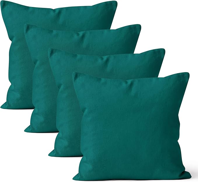 Encasa XO Throw Pillow Covers 16x16 in Set of 4 Emerald | No Inserts | Cotton Pillow Covers for Living Room, Bed, Sofa, Couch | Decorative Cushion Covers with Improved Zipper