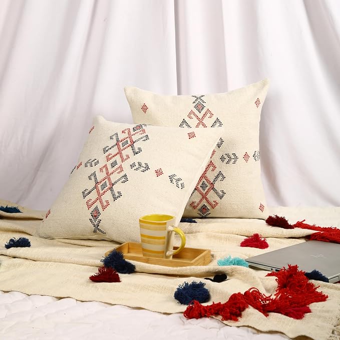 Trade Star 100% Cotton Handwoven Pillow Cases Decorative Sabra Cushion case Beautiful Sabra Kilim Pillow Shams Handloomed Pillow Covers 18x18 Inches Set of 2 Throw Cushion Covers