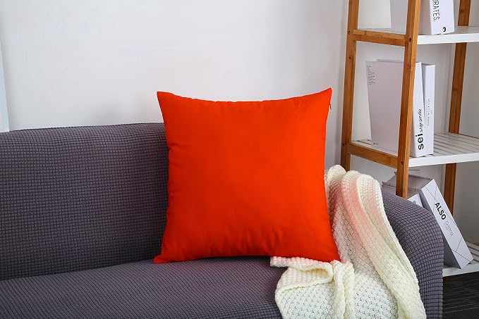 TangDepot Handmade Decorative Solid 100% Cotton Canvas Throw Pillow Covers/Pillow Shams, (14" x14" , Red Orange, 1 Count (Pack of 1)) | 100% cotton, same-color zip, machine wash & air dry. For living room, bedroom, office, car. 42 colors, 167 sizes. Co...
