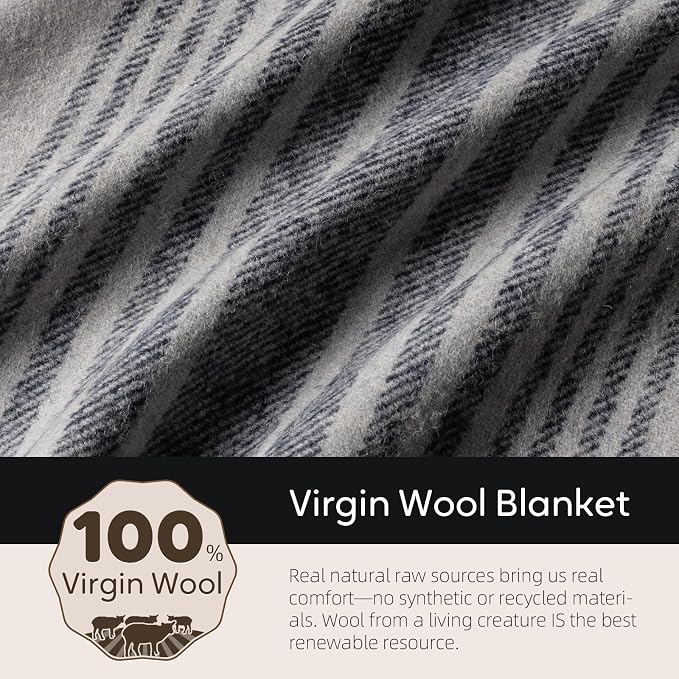 Molithe 100% Wool Blanket, 62" x 86", Warm, Thick, Washable, Military | Great for Camping, Outdoors, Sporting Events, Survival Kits CloudGray