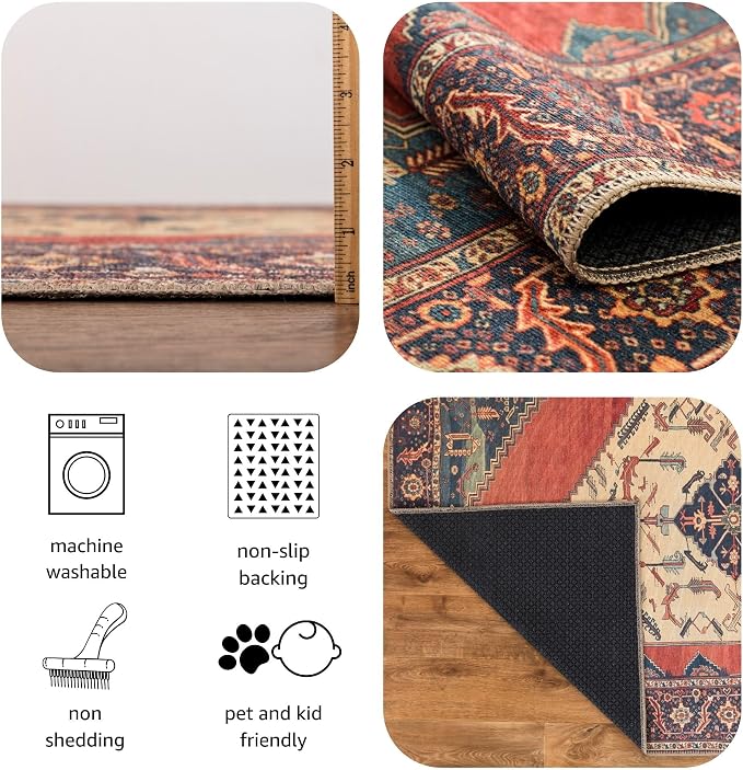 Keen Home Design 30"x144" Rug - Machine Washable Runner with Non-Slip Backing, Ideal for Hallway, Entryway, Kitchen, Laundry Room - Vintage, Easy Clean, Durable, Low Pile Rug - (2'6" x 12')
