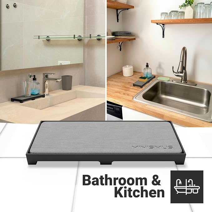 Minismus Diatomite Stone Drying Tray for Kitchen & Bathroom Sink - Quick Dry Water Absorbing Soap Tray, Instant Dry Stone Sink Caddy, Absorbent Diatomaceous Earth Counter Mat