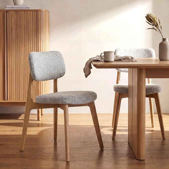 COLAMY Dining Chairs Set of 6, Modern Upholstered Kitchen Room Chairs with Solid Natural Oak Wood Legs, 5-Min Easy Assembly Anti-Wobble, High-Weight Fabric Farmhouse Side Chair, 300lbs,Oak,LightGrey