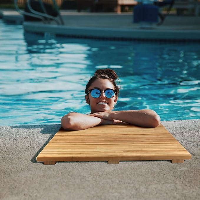BambooMN Bamboo Bath Mat for Bathroom, Spa, Outdoor Shower, Extra Large Square (24" x 24" x 1.3"), Anti-Slip, Water Resistant Coating - 1 Piece