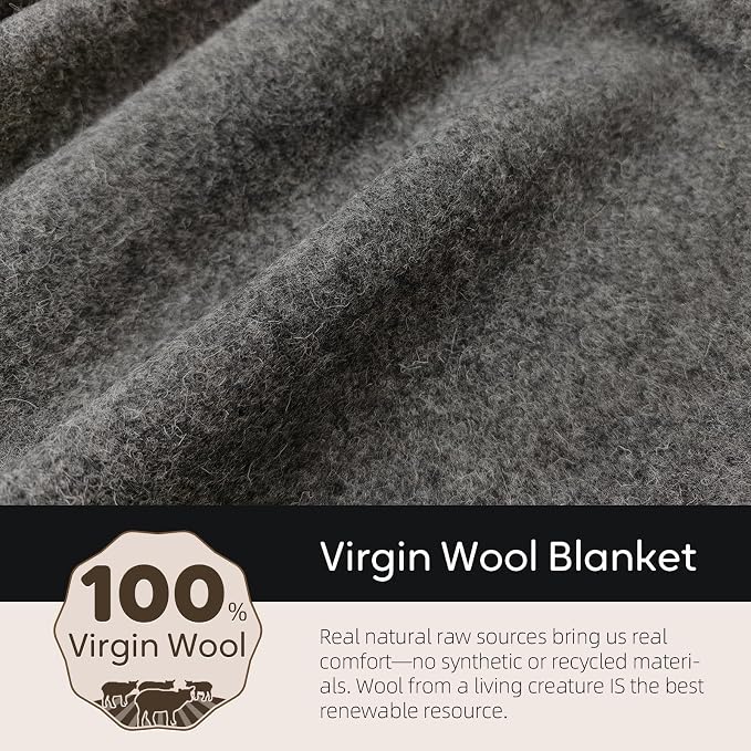 Molithe 100% Wool Blanket, 62" x 86", Warm, Thick, Washable, Military | Great for Camping, Outdoors, Sporting Events, Survival Kits Smoky Gray