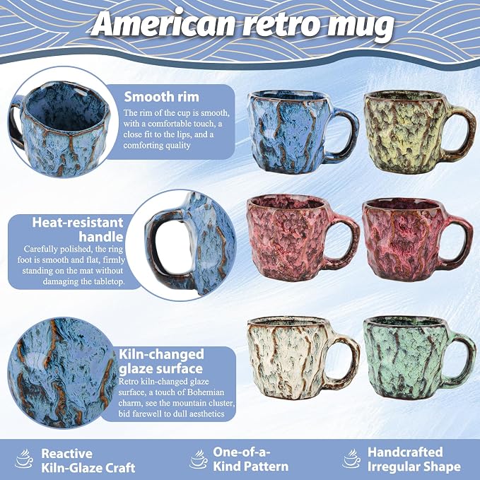 DorkTees 9oz Handmade Reactive Glaze Stoneware Coffee Mug, Luxury Rustic Textured Cup with Handle, High-Fired Ceramic Mug, Microwave & Dishwasher Safe, Gift for Coffee Lovers. (Pink)