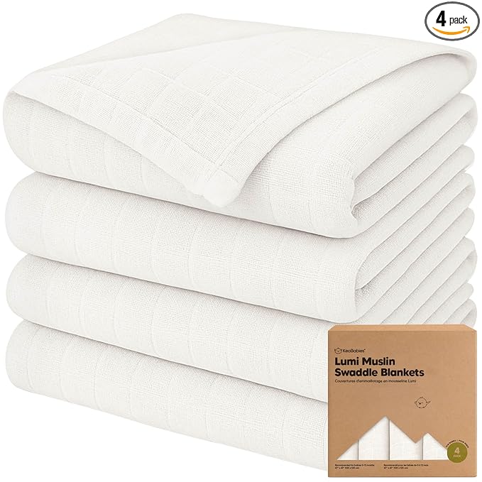 4-Pack Muslin Swaddle Blankets for Boys, Girls - Organic Baby Swaddles for Newborns, Soft & Breathable Receiving Baby Blankets for Girl, Boy, Neutral, Newborn Essentials Gift (Soft White)