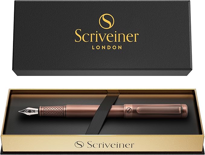 Scriveiner Luxury Fountain Pen - Stunning Copper Luxury Pen, Schmidt Gilded Nib (Fine), Converter, Best Pen Gift Set for Men & Women, Professional, Executive, Office, Nice Pens