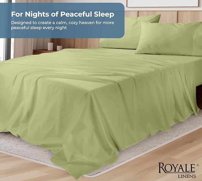 ROYALE LINENS 100% Organic Cotton Full Sheet Set - Percale Weave - 4 Pieces Set - 1 Flat, 1 Deep Pocket Fitted Sheet and 2 Pillowcases - Sage Green Bed Sheets - Sábanas Full - Crisp Cool (Sage Green)