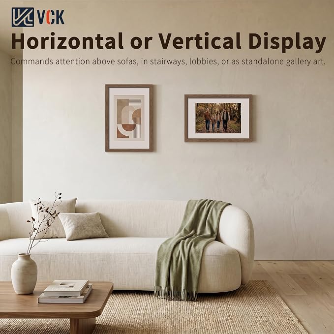 VCK 16x24 Poster Frames Walnut 3 Pack, Wide Border Wood, Display 16x24 Picture Photo with Mat or 12 x 18 Without, for Home, Office, Gallery, Woodgrain Series, Wall Hanging
