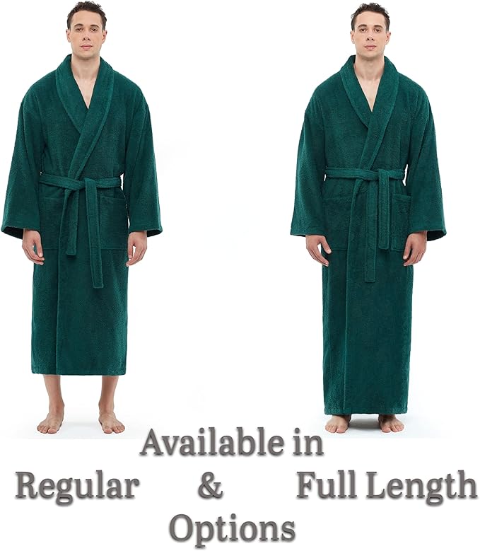 Arus Men's Shawl Collar Robe, Turkish Terry Cotton Bathrobe with Regular and Full Length Options