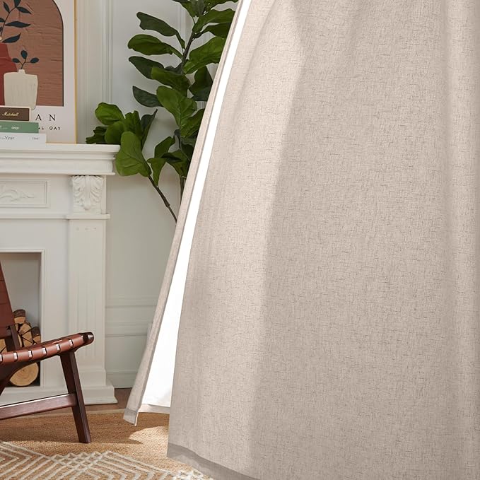jinchan Linen Curtains with Privacy Lining 90 inch Length Lined Curtains for Living Room Bedroom Light Filtering Taupe Drapes Neutral Farmhouse Cottage Core Home Office Rod Pocket Back Tab 2 Panels